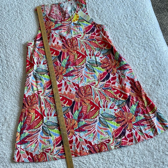 C&C California Colorful Leaf Print Sleeveless A-Line Linen Summer Dress Sz Large - Picture 8 of 13